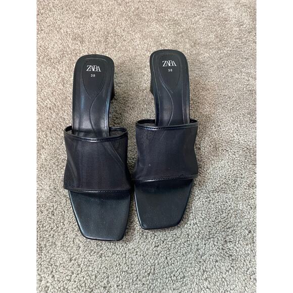 Zara Women's Mesh Heeled Sandals, Black Size 38 (7.5-8) - Picture 2 of 5